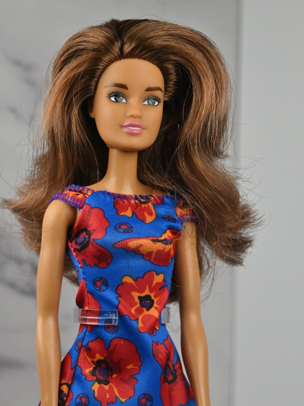 Barbie Doll, Red and Blue Floral, Budget Flower Dress Line